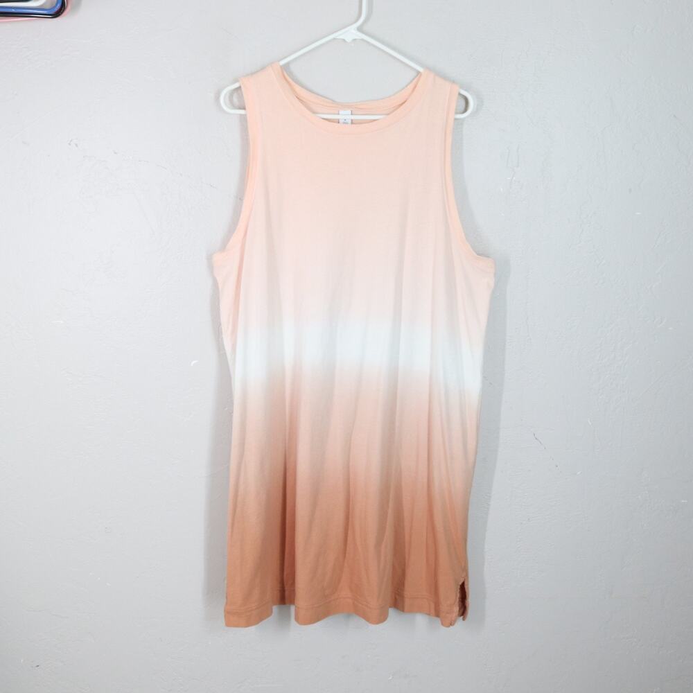 Old Navy Tank Dress Women XL Peach Ombré Midi Side Slits Sleeveless Scoop Neck